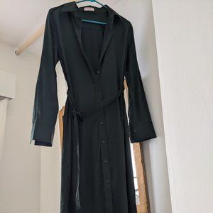 Aritzia Dark Green Silk Tie Dress